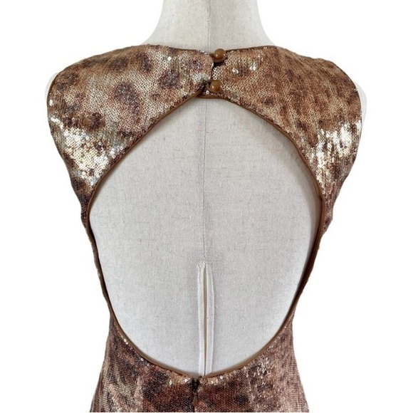 Cache Mini Party Dress 1980s Leopard Print Sequined Cut Out Back Size 4 - Picture 4 of 9